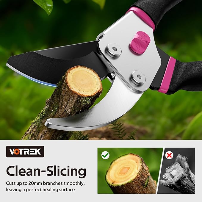 Effortless Pruning Shears: Professional 8.5”Garden Pruner with Jam-Proof Spring & Ever-Sharp SK5 Blade, Ergonomic Bypass Clippers for Rose, Tree Trimming & weak Hand, Heavy Duty Pruning Scissor