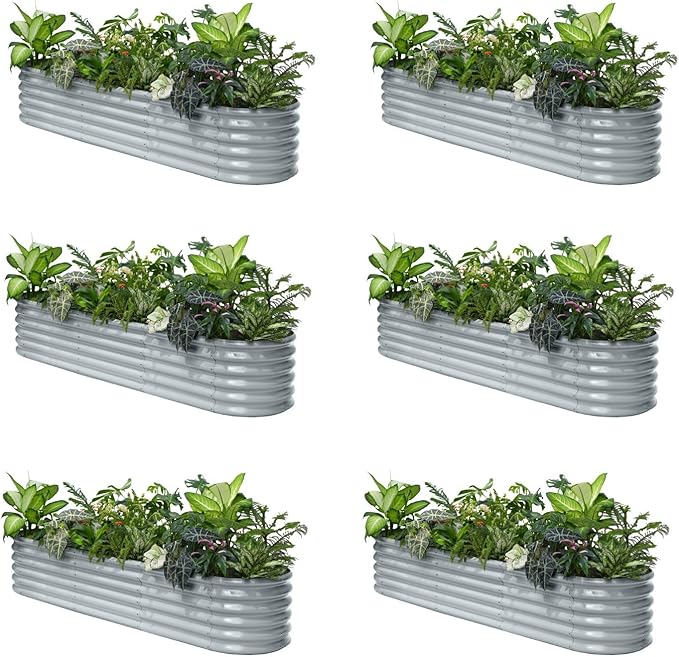 Annoell 6-Pack Galvanized Raised Garden Bed 8x2x1.5 ft, 17" Tall Planter Boxes Outdoor, Zn-Al-Mg Metal Raised Beds for Gardening Fruit Vegetable, Modular Flower Bed for Outdoor Plants - Brooklyn Grey