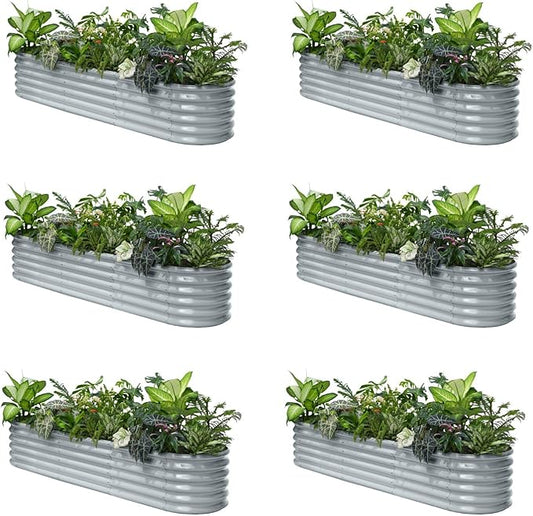 Annoell 6-Pack Galvanized Raised Garden Bed 8x2x1.5 ft, 17" Tall Planter Boxes Outdoor, Zn-Al-Mg Metal Raised Beds for Gardening Fruit Vegetable, Modular Flower Bed for Outdoor Plants - Brooklyn Grey