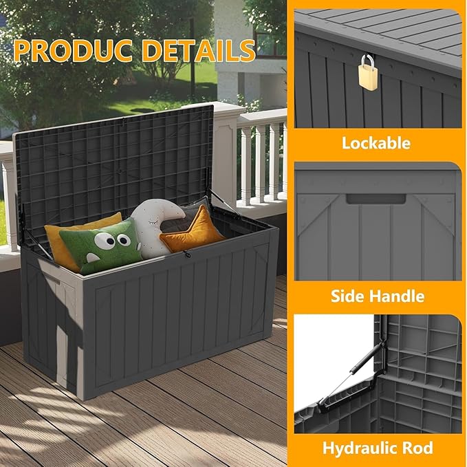 Yardgrace 110 Gallon Resin Deck Box Waterproof Outdoor Storage Box for Patio Furniture Pool Accessories Indoor Storage for Cushion Garden Tools, Gray