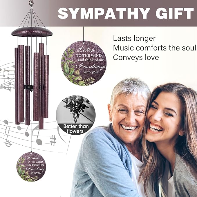 ASTARIN Personalized Memorial Wind Chime for Loss of Loved One 30/36/42 inch, Sympathy Deep Tone Wind Chimes for Mom Dad/Mother Father, Remembrance Gifts for Grief Condolence Funeral, Bereavement 18