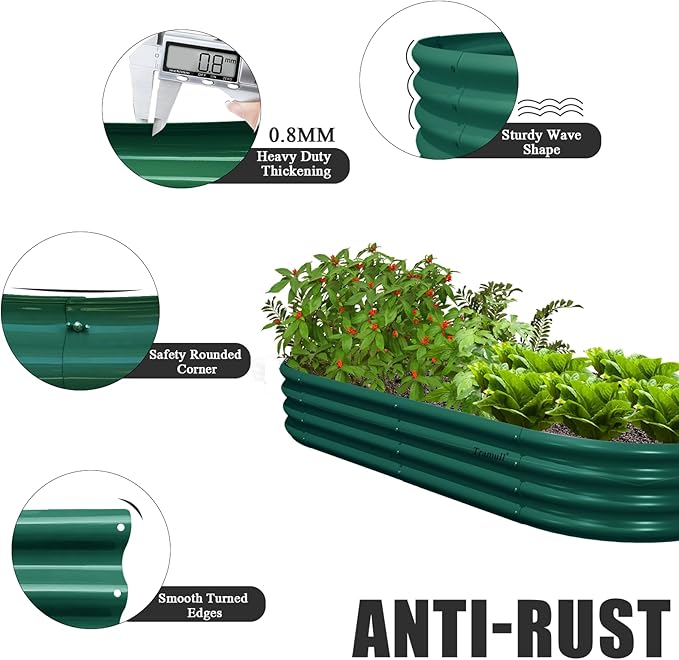 6 Pack 6x3x1FT Galvanized Raised Garden Bed Kit Oval Metal Ground Planter Box Outdoor Bottomless Planter Raised Beds for Vegetables Flowers Herbs Fruits, Green