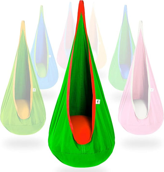 OUTREE Kids Pod Swing Seat, Cotton Child Hammock Swing Chair, Sensory Swing for Indoor and Outdoor Use, Green