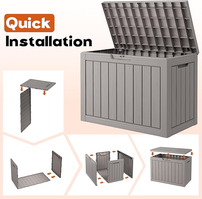 NBYSGO Outdoor Storage Box, Resin Deck Boxes Indoor and outdoor, Waterproof Storage Box Lockable Lid (Grey, 50 Gallon)
