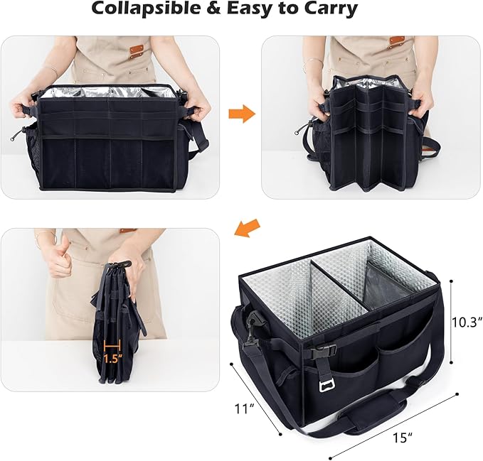 FRECOLSH Large Grill Caddy with Lid – BBQ Organizer for Camping, Tailgating, RV, Boating – Grilling Gifts for Men – Collapsible Griddle Tote Bag with Shoulder Strap – Outdoor Essentials