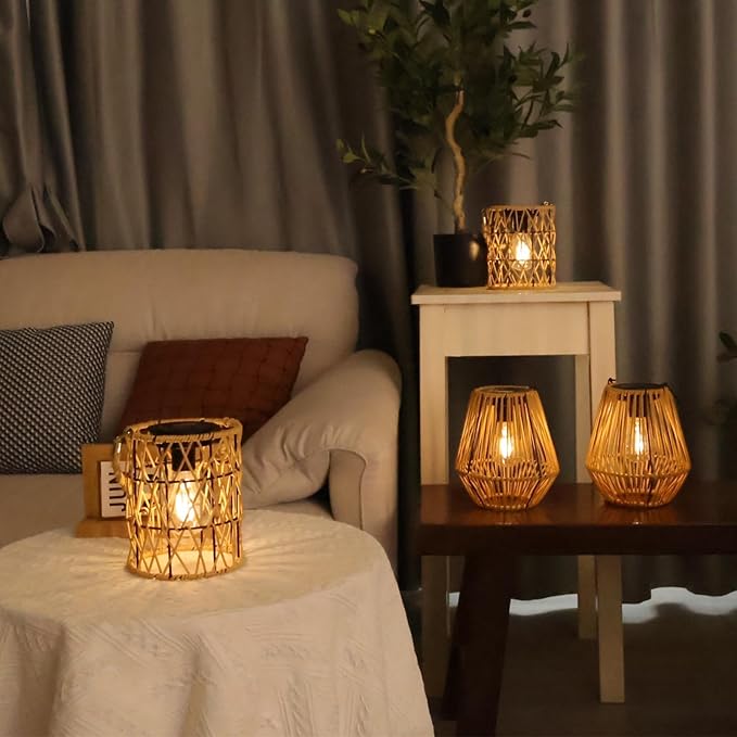2 Pack Hanging Solar Lanterns Outdoor Waterproof, Rattan Lanterns Hanging Solar Lights, Outdoor Lamp Decorations for Yard Garden Pathway Porch Patio Outside Decor