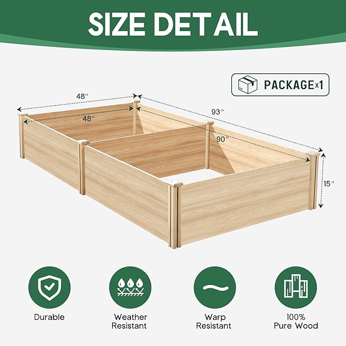 SPECRAFT 15 Inch Depth 8x4 FT Deep Wooden Raised Garden with Open Base, Extra Large Planter Box for Deep-Rooted Plants, Ideal for Outdoors, Patio, Backyard