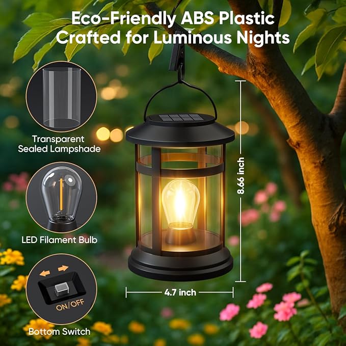 Solar Lanterns Outdoor Waterproof: 6 Pack Hanging Solar Lights for Outside Patio Porch Garden Tabletop Decor - Bright LED Warm White Solar Powered Lighting - 2025 Gardening Lovers Mom Gifts
