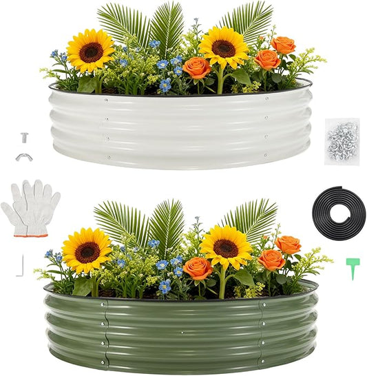 PeakPursuit 4X4x1Ft Galvanized Raised Garden Bed Kit, Metal Raised Garden Bed, Round Planter Box with Open-Ended Base for Vegetables, Flowers, Herbs & Fruits