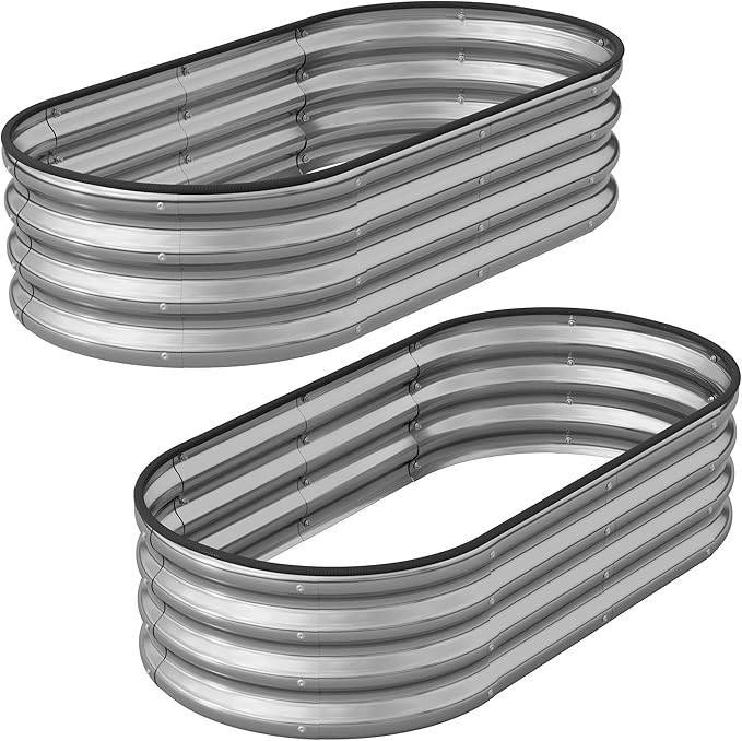 Galvanized Metal Raised Garden Bed Kit for Outdoor Planter Boxes with Easy Assembly,4x2x1ft-2PCS Oval Large Galvanized Gardening Raised Bed for Vegetables, Fruits, Flower (Silver, 4*2*1ft-2P)