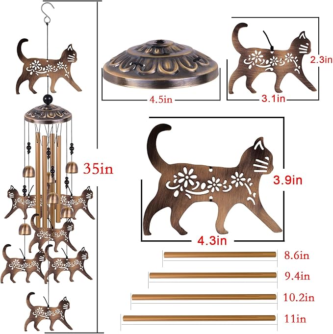 Cats Wind Chimes for Outside/Indoor/Garden/Home/Balcony/Lawn/Tree/Yard/Garden Decoration, Retro Wind Catcher, Hang Cat Decor, Blessing Wind Bells, Memorial WindChimes Gifts for Mom, Grandma, Woman