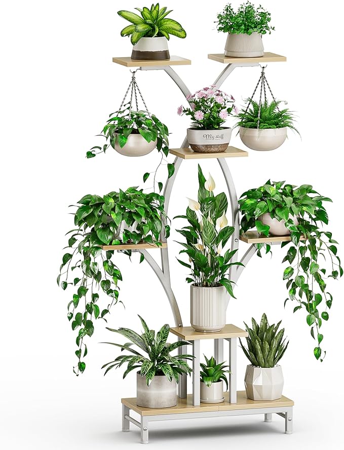 Plant Stand Indoor with Grow Lights - 7 Tiered Metal Corner Shelf for Multiple Plants, 63" Corner Plant Stand for Indoor Plants, X-Shaped Plant Rack for Home, Living Room, Office & Patio Decor