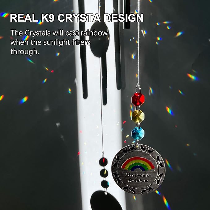 Wind Chimes for Outside,30in Wind Chimes Spinner with Crystal Create a Rainbow Effect,Windchimes Outdoors Garden Decor,Colorful Patio Backyard Porch Ornaments,Crystal Gift for Women Mom Men