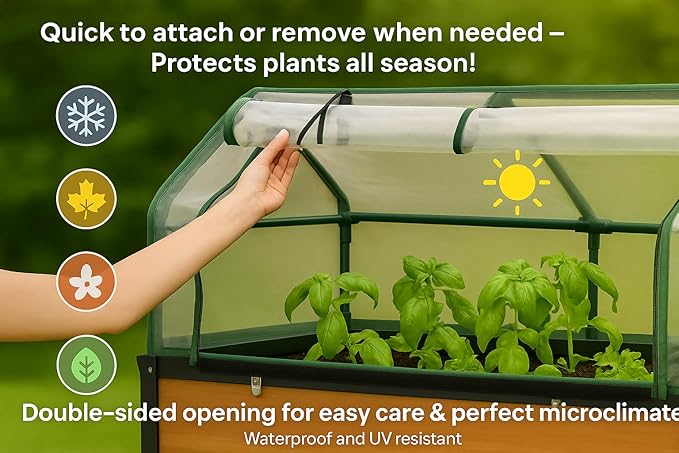 GOJ Raised Garden Bed Wood 48x24x32 inch with Greenhouse & Lockable Wheels - Elevated Wood Planter Box for Outdoors Vegetable Flower Bed Herb Planter - 400 lbs Capacity