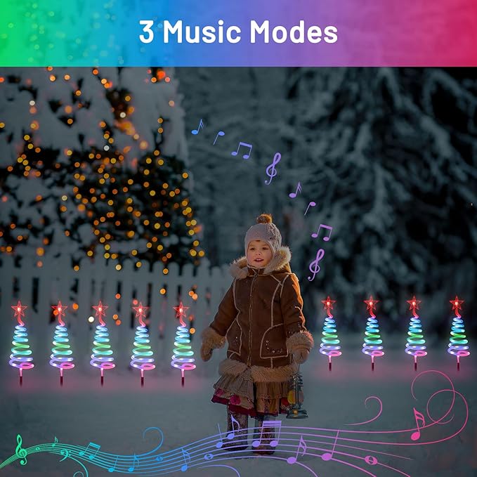 4 Pack Christmas Pathway Lights Outdoor, RGBW Smart Landscape Lights with APP & Remote Control, DIY Color Modes, Waterproof Connectable Yard Decor Lights with Music & Timer for Holiday Decorations