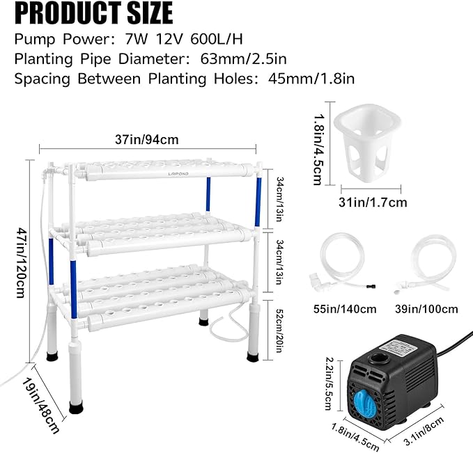 Hydroponics Growing System Kit for Vegetables,Flowers Fruits and Herbs, with 108 Plant Sites, Suitable for Indoor and Outdoor (Upgraded Version)