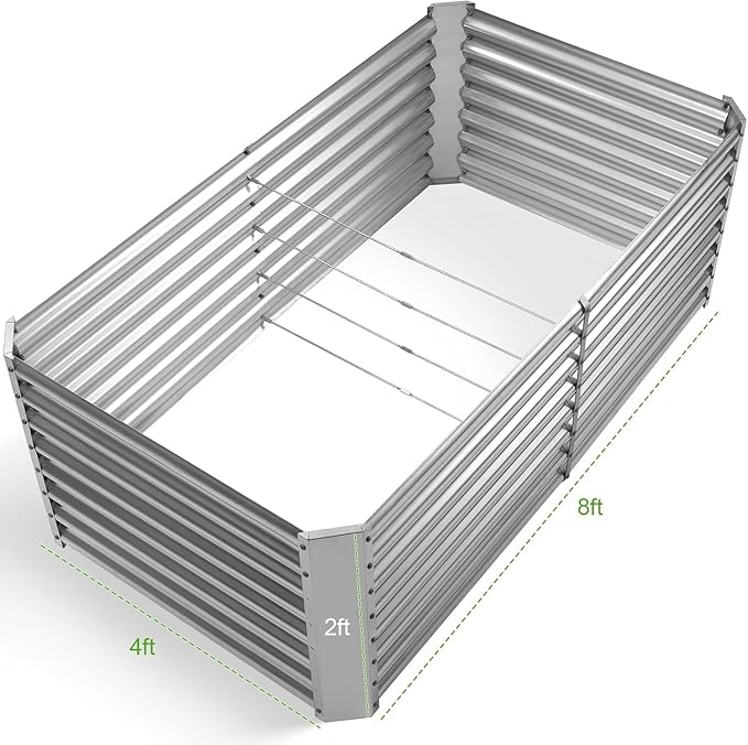 Land Guard 2 Pack 8×4×2ft Galvanized Raised Garden Bed Kit, Galvanized Planter Raised Garden Boxes Outdoor, Large Metal Raised Garden Beds for Vegetables (Silver)