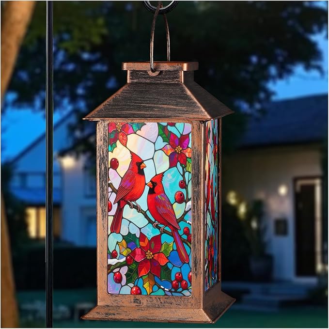 Solar Lantern Outdoor Waterproof Garden Decor Hanging Solar Lights Bird Decorative LED Lanterns,Birthday Gifts for Women Mom Christmas Gifts for Yard Patio Lawn Tabletop Pathway Landscape(Cardinal)