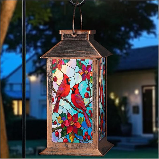 Solar Lantern Outdoor Waterproof Garden Decor Hanging Solar Lights Bird Decorative LED Lanterns,Birthday Gifts for Women Mom Christmas Gifts for Yard Patio Lawn Tabletop Pathway Landscape(Cardinal)
