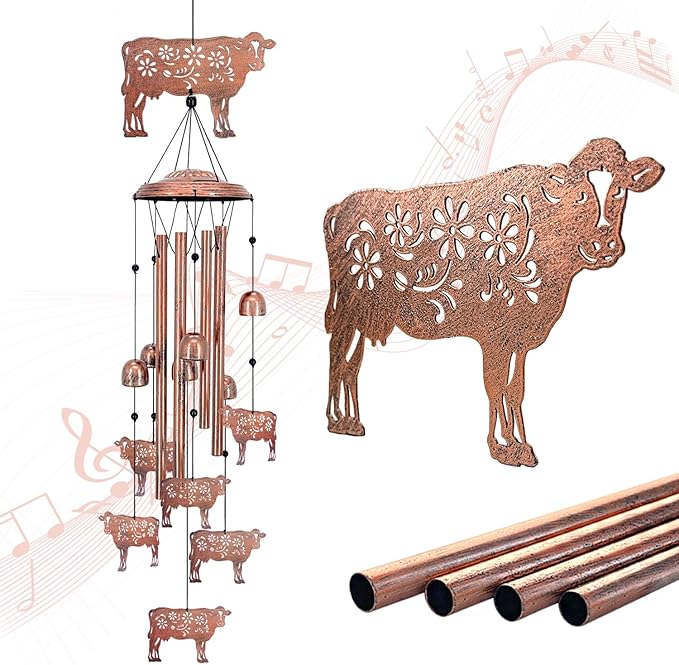 Cow Wind Chimes for Outside,Cow Gifts for Women/Men/Sympathy/Memorial/Festival Birthday Gifts Metal windchimes Outdoors/Indoors,Patio,Garden Decor,Yard Decor,Home,Porch