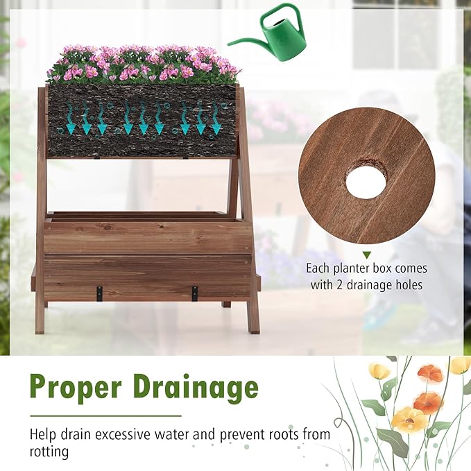 S AFSTAR 21-Inch Vertical Raised Garden Bed, 3 Tiered Wooden Planter Boxes 26" L x 29" W x 29" H, Drainage Holes, Indoor Outdoor Flowerbed, Freestanding Elevated Planter Box for Garden Flower Veggies