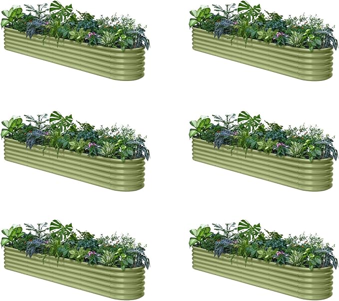 Annoell 6-Pack Galvanized Raised Garden Bed 10x2x1.5 | 8x4x1.5 ft, 18" Tall Metal Planter Boxes Outdoor for Herb Vegetable, Modular Raised Flower Bed for Gardening with Zn-Al-Mg Coated - Moss Green