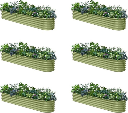 Annoell 6-Pack Galvanized Raised Garden Bed 10x2x1.5 | 8x4x1.5 ft, 18" Tall Metal Planter Boxes Outdoor for Herb Vegetable, Modular Raised Flower Bed for Gardening with Zn-Al-Mg Coated - Moss Green