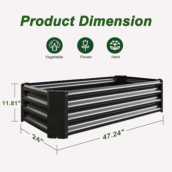 4x2x1ft Raised Garden Bed, Outdoor Galvanized Raised Garden Beds, Metal Raised Beds for Gardening Vegetables Fruits and Flowers, Easy Assembly, 52 Gallon Capacity - Black