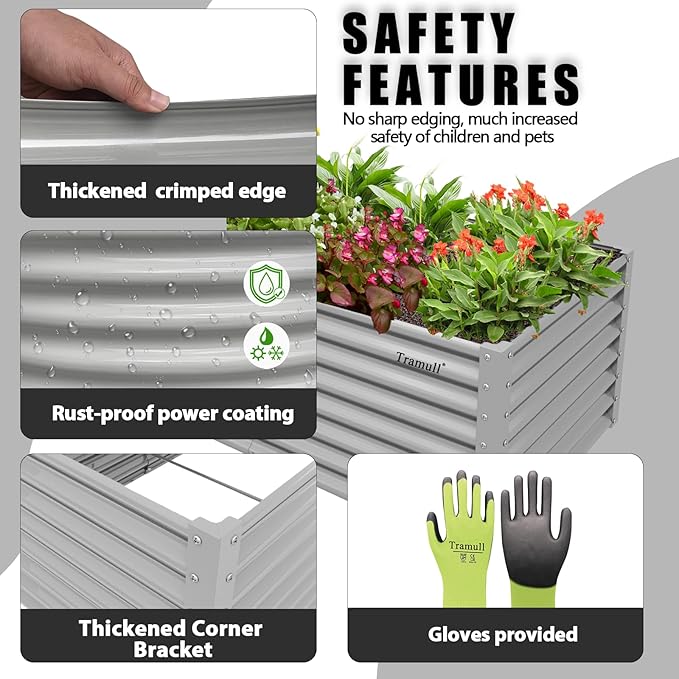 2 Packs Rectangular 8x3x2FT Galvanized Raised Garden Bed Kit Metal Ground Planter Box Outdoor Bottomless Planter Raised Beds for Vegetables Flowers Herbs Fruits, Gray