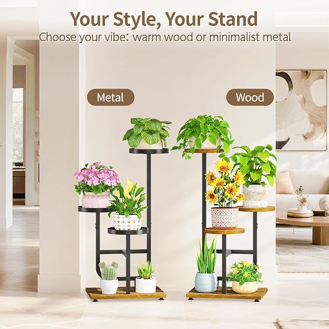 LASZOLA Black 3 Tier Tall Metal Plant Stand Indoor, Large Heavy Duty Planter Holder Rack for Vertical Corner, Sturdy Wrought Iron Spiral Multiple High Flower Organizer for Modern Patio House Bathroom