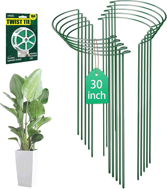 LKSSZS 10 Pack 30 Inch Plant Support Stakes, Heavy-Duty Half Round Peony Support Ring Cage, Metal Garden Plant Stakes for Outdoor Plants - Peony, Tomato, Hydrangea with Cuttable Plant Ties