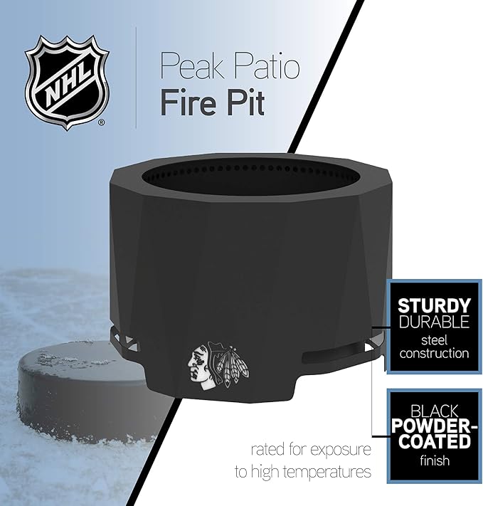 Blue Sky Outdoor Living NHL Tampa Bay Lightning 24” Steel Peak Patio Smokeless Fire Pit, Firewood and/or Wood Pellet Burning