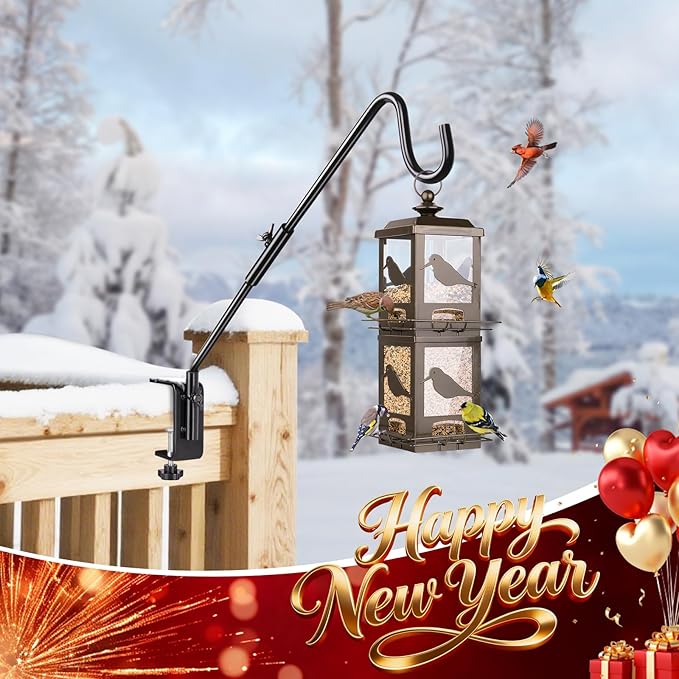 BOLITE Heavy Duty Deck Hook, 16 Inch Bird Feeder Hanger for Hummingbird Feeders, Planters, Lanterns, Wind Chimes, 360° Rotatable Arm, Black, Birthday Gifts for Women Men, Gifts for Mom Dad