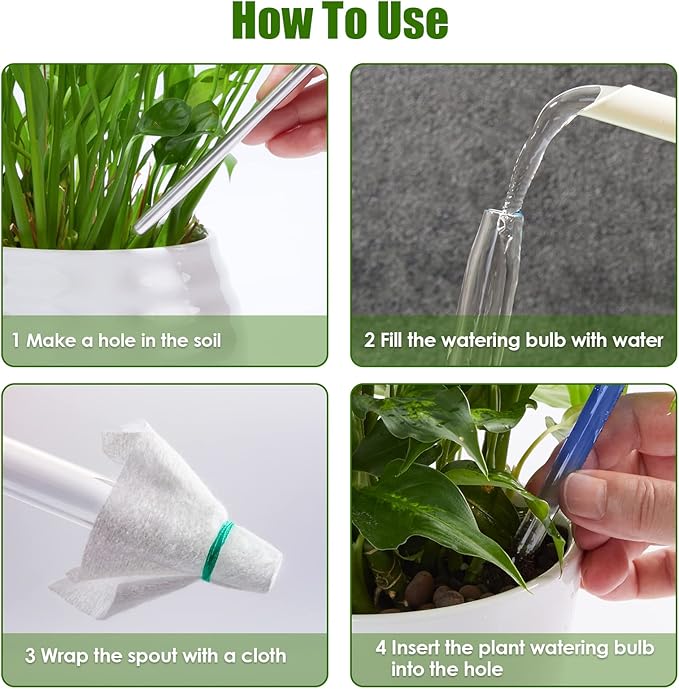 NiHome Spike Self-Watering Bulb 3PCS 10" Iridescent Pearl Hand-Blown Glass Globe Pot Plant Waterer Home Indoor Outdoor Garden Patio Hanging Flower Automatic Irrigation System (Swan, Snail & Bird)