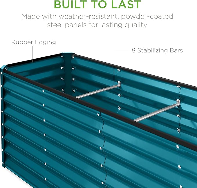 Best Choice Products 8x2x2ft Raised Outdoor Metal Garden Bed, Rectangular Planter Box for Herbs, Flowers, and Deep Root Vegetables w/ 240 Gallon Capacity - Peacock Blue