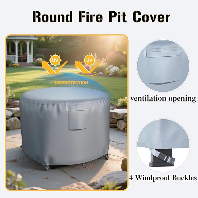 Chinchilla Heavy Duty 44 Inch Round Fire Pit Cover - 100% Waterproof & Weatherproof, Durable All-Season Protection for 41/42/43/44 Inch Propane Fire Pits and Tables