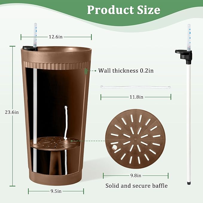 Set of 2 Tall Self-Watering Planters, 24" Large Planters with Water Level Indicator for Indoor & Outdoor Plants, Modern Planters for Garden, Patio, Balcony, Porch, Terracotta