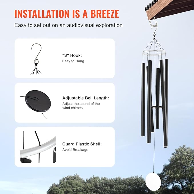 VEVOR 66" Deep Tone Wind Chimes for Outside – Large Memorial Wind Chimes, Sympathy Gifts for Loss of Loved One, Mother, Father, Outdoor Decor for Garden, Patio, Yard, Soothing Melodic Tones