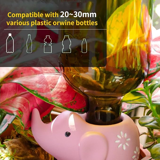 Plant Watering Devices, Elephant Shape Terracotta Watering Spikes, Vacation Self Watering Planter Insert, Small Plant Watering Globes for Indoor Outdoor Plants, 4 Pack