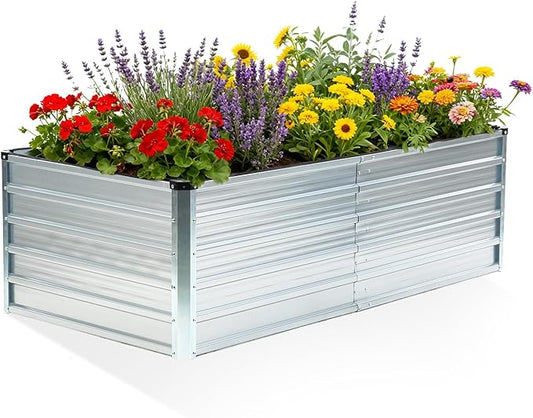 Smug Metal Raised Garden Bed, 6x3x2ft Outdoor Planter Box, Raised Garden Beds for Planting Plants Vegetables, Flowers, Metal Silver