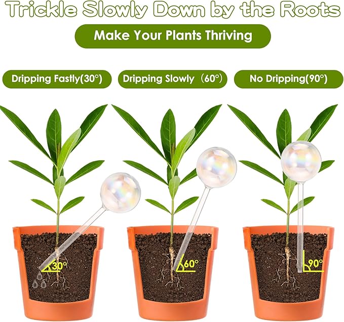 8 Pack Rainbow Glass Plant Watering Globes - Self Watering Planter Insert, Plant Watering Devices for Water Plants While Away, Indoor Outdoor Automatic Slow-Release Watering Bulbs