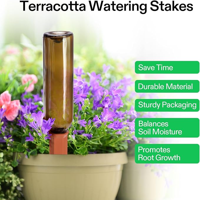 VIVOSUN 12-Pack Self-Watering Spikes, Hexagonal Terracotta Watering Stakes, Auto-Water Device, Planter Insert for Indoor & Outdoor Potted Plants