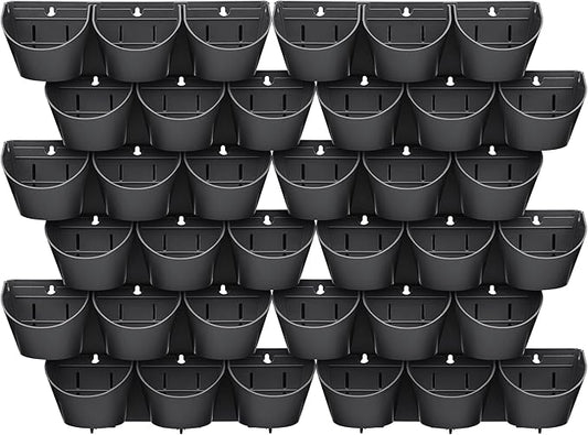 Worth Garden Upgraded 12 Sets (36-Pocket) Self Watering Stackable Vertical Planters - Wall Mounted Plastic Plant Grow Pots fr Strawberries Flowers Herbs - Indoor Outdoor Green Wall Decoration (Black)