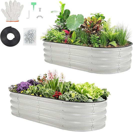 PeakPursuit 4X2x1Ft Galvanized Raised Garden Bed Kit, Metal Raised Garden Bed, Oval Planter Box with Open-Ended Base for Vegetables, Flowers, Herbs & Fruits