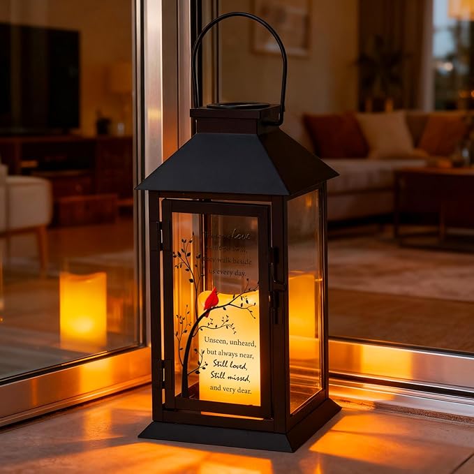 Cardinal Solar Memorial Lanterns, Outdoor Hanging Lanterns Waterproof LED Solar Cardinal Lights for Outdoor Patio Garden Sympathy Gifts for Loss of Mom Dad Loved One