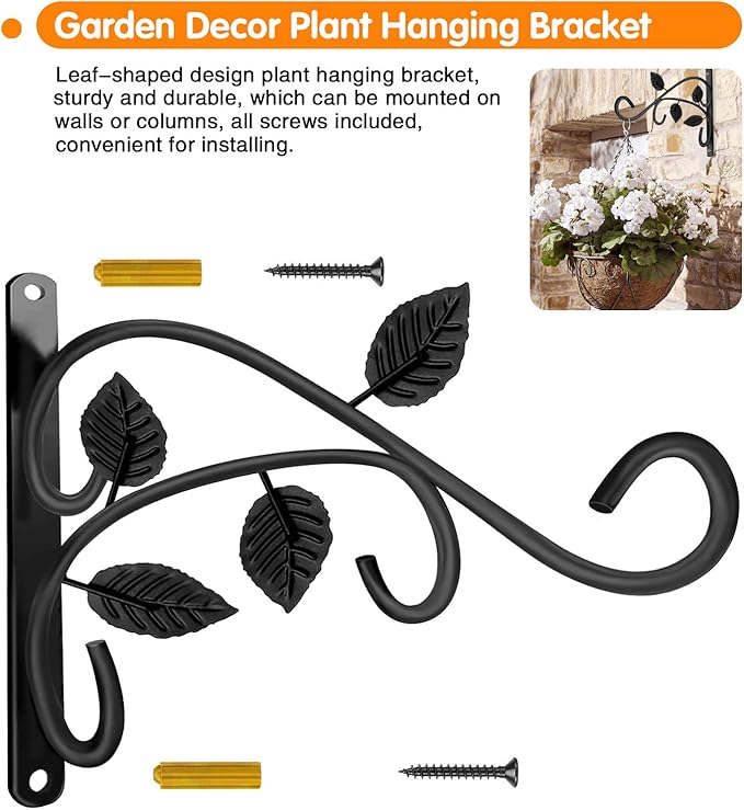 Hanging Plant Bracket, 12 Inch Wall Mount Hanger, Rust-Resistant Metal Plant Hanger for Flowers, Lanterns, Bird Feeders, Wind Chimes (Set of 1)