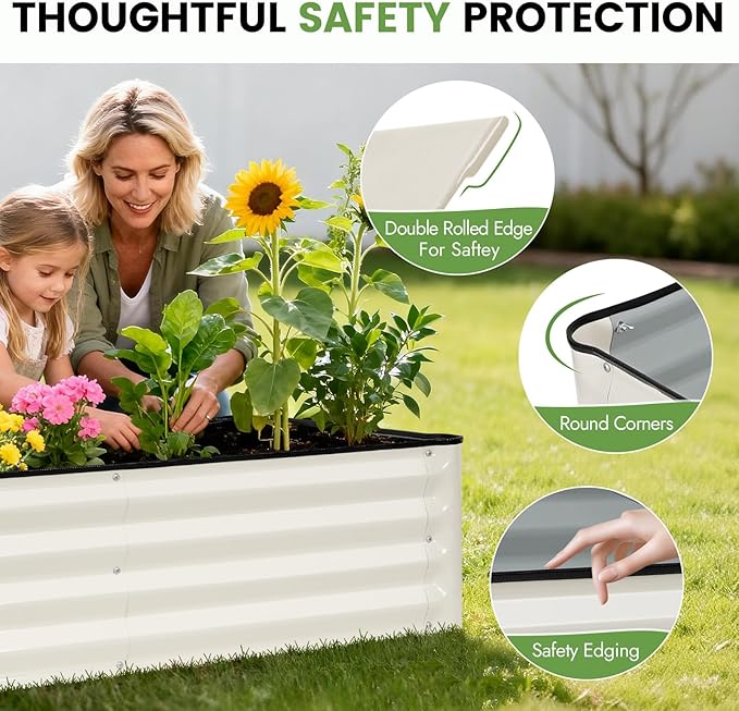 INNO STAGE Galvanized Raised Garden Bed Kits, 4x2x1ft Metal Raised Garden Beds Outdoor, Steel Raised Planter Bed with Gloves for Vegetables & Flowers Patio Ground Planter Box (White, 2PCS)