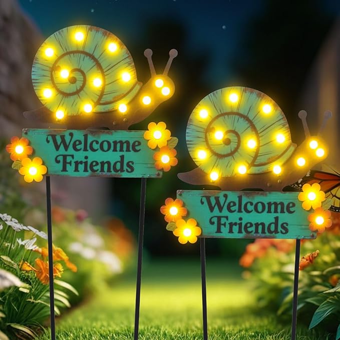 43.3" Tall Garden Stakes with Garden Signs Decorative Outdoor, Snail Solar Landscape Lights Outdoor Yard Decorations for Outside Patio Porch Birthday Gardening Mothers Day Gifts for Mom