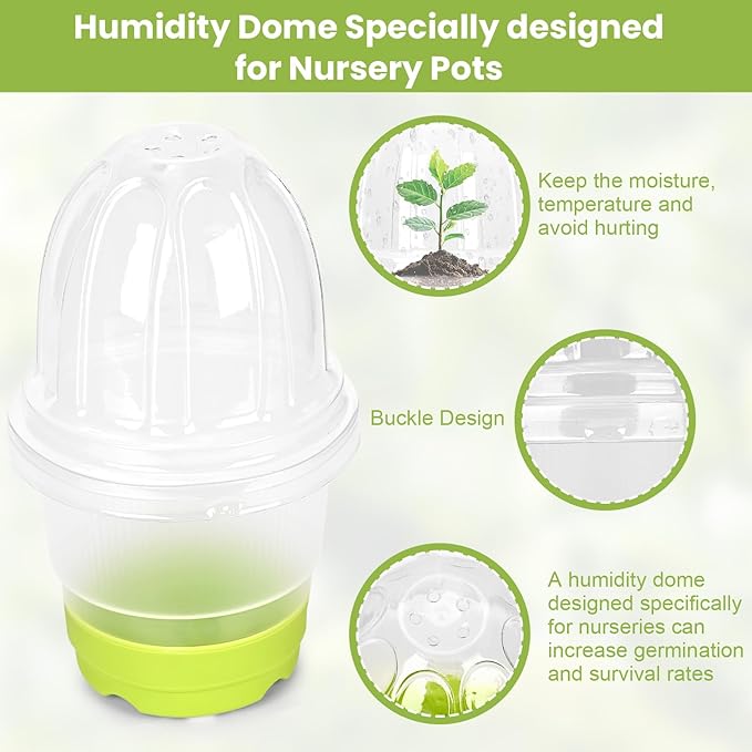 Sckee Clear Nursery Pots for Plants with Lid,30 Packs 4 inch Plastic Seed Starting Pots with Drainage Holes Plant Nursery Pots Silicone Base