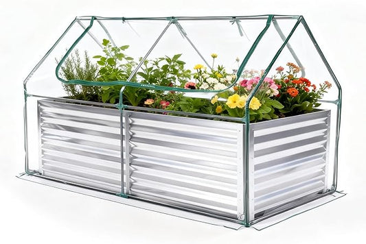 Smug Outdoor Raised Garden Bed with Transparent Waterproof Cover for Growing Vegetables, Cold-Resistant Planter Box Kit with Large Screen Windows for Herbs & Flowers, 6x3x2ft